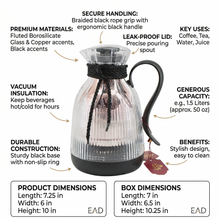 Insulated Vacuum Flask with Decorative  Black Rope Handle - Modern Serving Style 1.0L