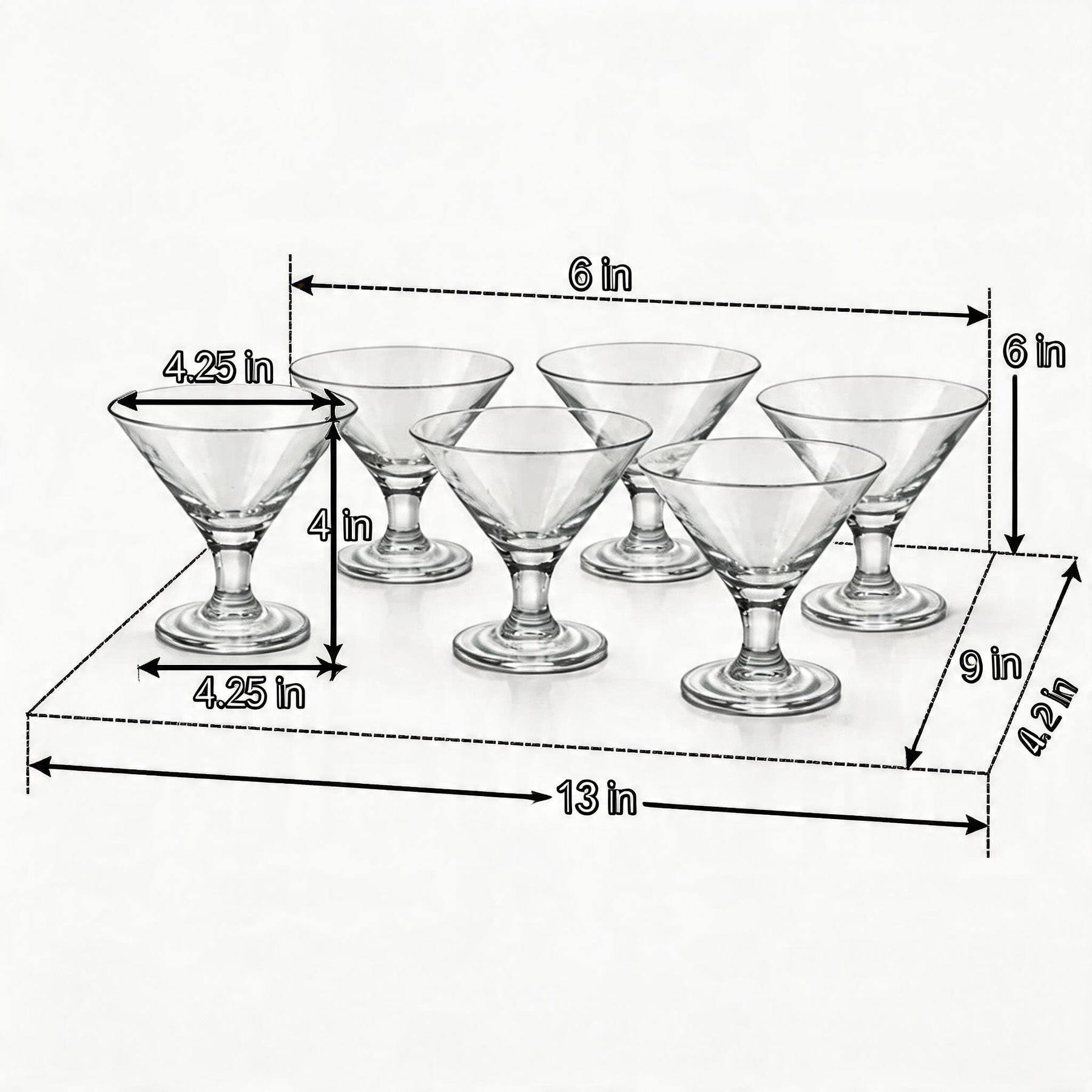 Pasabahce Martini Dessert Glasses - 6 Piece Stemmed Glass Set