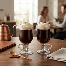Pasabahce Glass Irish Coffee Mugs with Handles - 2 Piece Clear Footed Mug Set