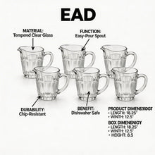 Pasabahce Clear Glass Pitcher Set with Handle & Pour Spout - 6 Piece