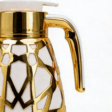 Luxury Geometric Cutout Thermal Coffee & Tea Flask - White & Gold (Modern Arabic Dallah Style)
