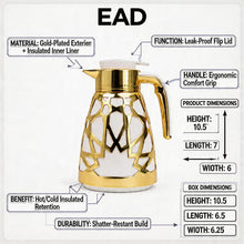 Luxury Geometric Cutout Thermal Coffee & Tea Flask - White & Gold (Modern Arabic Dallah Style)