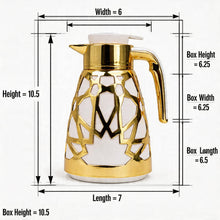 Luxury Geometric Cutout Thermal Coffee & Tea Flask - White & Gold (Modern Arabic Dallah Style)
