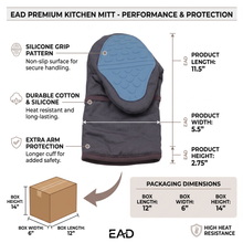 Premium Silicone 29.5" Oven Mitt - 1 PC Gray & Blue, High Heat 500F