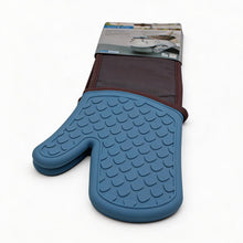 Durable 43" Blue & Gray Silicone Oven Gloves - 1 Pair, Heat Protection up to 500 Degrees