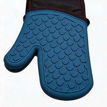 Durable 43" Blue & Gray Silicone Oven Gloves - 1 Pair, Heat Protection up to 500 Degrees