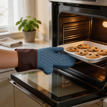 Durable 43" Blue & Gray Silicone Oven Gloves - 1 Pair, Heat Protection up to 500 Degrees