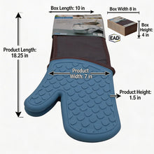 Durable 43" Blue & Gray Silicone Oven Gloves - 1 Pair, Heat Protection up to 500 Degrees