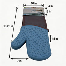 Durable 43" Blue & Gray Silicone Oven Gloves - 1 Pair, Heat Protection up to 500 Degrees