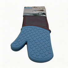 Durable 43" Blue & Gray Silicone Oven Gloves - 1 Pair, Heat Protection up to 500 Degrees