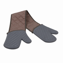 Durable 43" Gray & Beige Silicone Oven Gloves - 1 Pair, Heat Protection up to 500�F