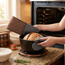 Durable 43" Gray & Beige Silicone Oven Gloves - 1 Pair, Heat Protection up to 500�F