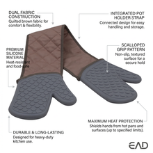 Durable 43" Gray & Beige Silicone Oven Gloves - 1 Pair, Heat Protection up to 500�F