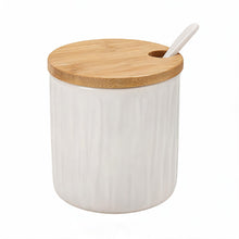 Scandi Style White Ceremic Storage Jars (Set of 3) with Wooden Tops and Tray