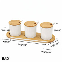 Scandi Style White Ceremic Storage Jars (Set of 3) with Wooden Tops and Tray