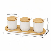 Scandi Style White Ceremic Storage Jars (Set of 3) with Wooden Tops and Tray