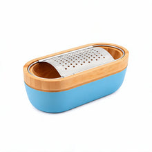 Bamboo Lid Storage Bowl with Stainless Steel Grater Insert - Blue