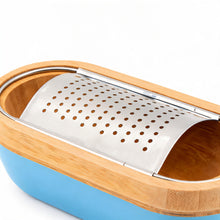 Bamboo Lid Storage Bowl with Stainless Steel Grater Insert - Blue
