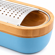 Bamboo Lid Storage Bowl with Stainless Steel Grater Insert - Blue