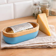 Bamboo Lid Storage Bowl with Stainless Steel Grater Insert - Blue