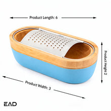 Bamboo Lid Storage Bowl with Stainless Steel Grater Insert - Blue