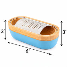 Bamboo Lid Storage Bowl with Stainless Steel Grater Insert - Blue