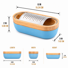 Bamboo Lid Storage Bowl with Stainless Steel Grater Insert - Blue