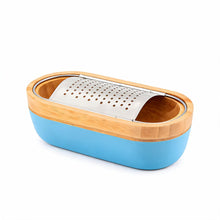 Bamboo Lid Storage Bowl with Stainless Steel Grater Insert - Blue