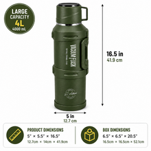 4L Vacuum Insulated Thermos Flask with Cup and Carry Handle, Green
