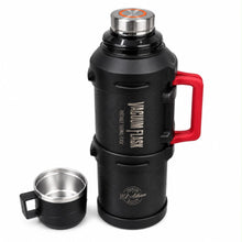 El Adham 2000ML Black Vacuum Insulated Flask with Intelligent Temperature Display, Red Carry Handle and Cup Lid