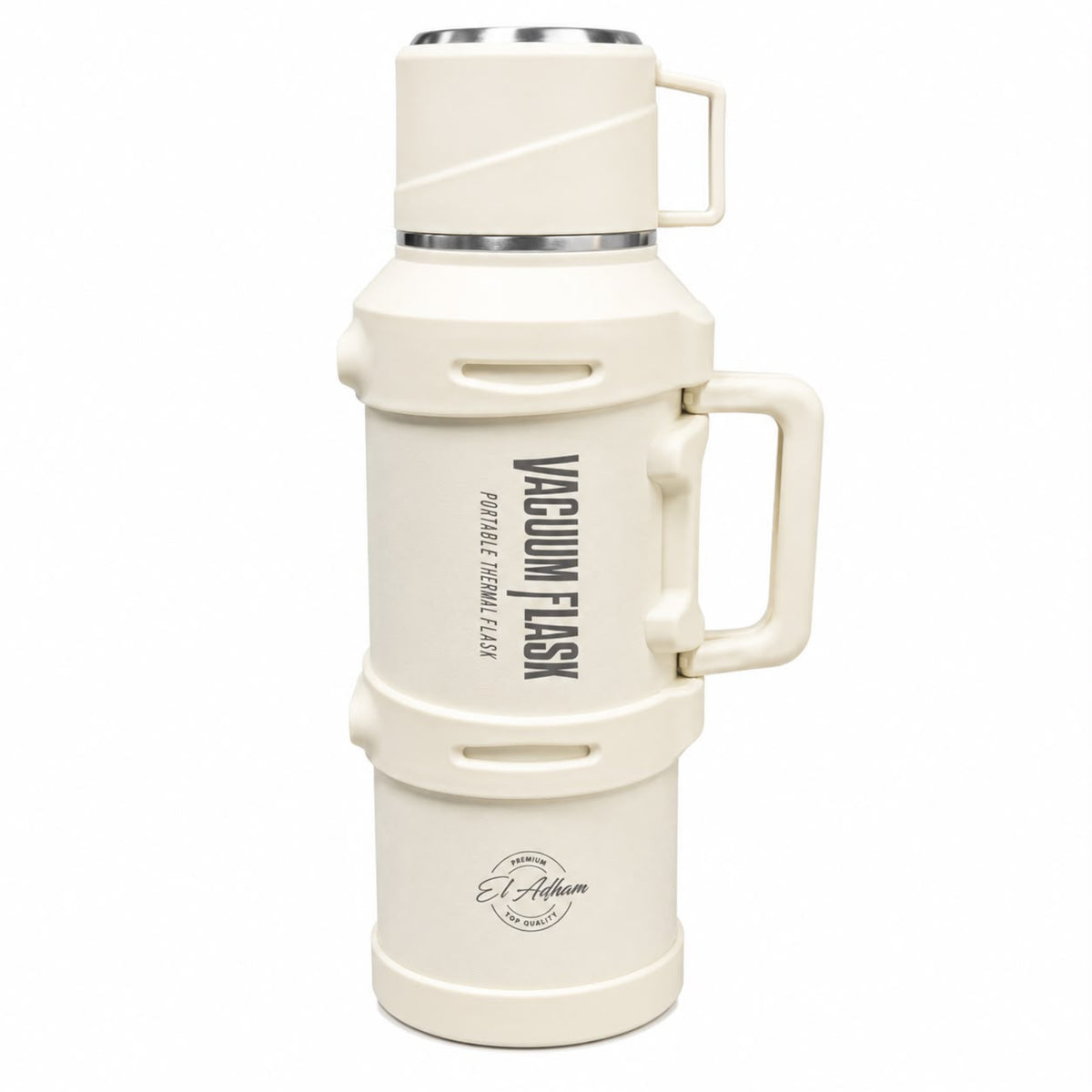 El Adham 2000ML White Vacuum Flask with Intelligent Temperature Display, Carry Handle and Handled Lid
