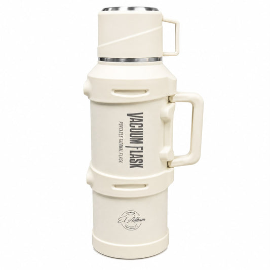 El Adham 2500ML White Vacuum Insulated Flask with Intelligent Temperature Display, Carry Handle and Cup Lid
