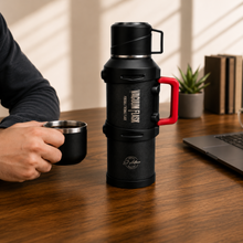 El Adham 3200ML Black Intelligent Temperature Display Vacuum Flask with Red Carry Handle and Handled Lid
