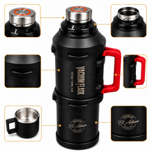 El Adham 3200ML Black Intelligent Temperature Display Vacuum Flask with Red Carry Handle and Handled Lid