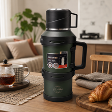 El Adham Intelligent Temperature Display Vacuum Flask, 3200ML, Green, Portable Thermal Beverage Flask with Handle and Cup Lid