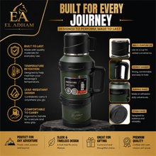 El Adham Intelligent Temperature Display Vacuum Flask, 3200ML, Green, Portable Thermal Beverage Flask with Handle and Cup Lid