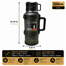 El Adham Intelligent Temperature Display Vacuum Flask, 3200ML, Green, Portable Thermal Beverage Flask with Handle and Cup Lid