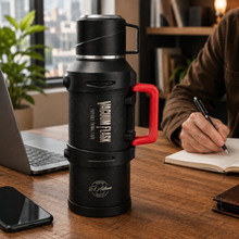 El Adham Intelligent Temperature Display Vacuum Flask, 4000ML, Black, Portable Thermal Beverage Flask with Red Handle and Cup Lid