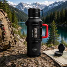El Adham Intelligent Temperature Display Vacuum Flask, 4000ML, Black, Portable Thermal Beverage Flask with Red Handle and Cup Lid