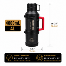 El Adham Intelligent Temperature Display Vacuum Flask, 4000ML, Black, Portable Thermal Beverage Flask with Red Handle and Cup Lid