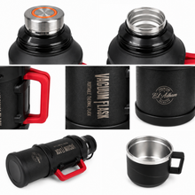El Adham Intelligent Temperature Display Vacuum Flask, 4000ML, Black, Portable Thermal Beverage Flask with Red Handle and Cup Lid