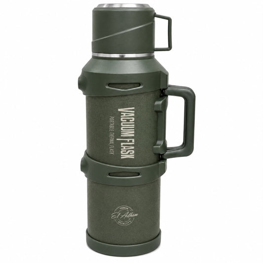 El Adham 4000ML Green Vacuum Insulated Flask with Intelligent Temperature Display, Carry Handle and Cup Lid