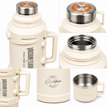 El Adham 4000ML White Vacuum Insulated Flask with Intelligent Temperature Display, Carry Handle and Cup Lid