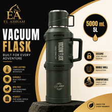El Adham 5000ML Green Vacuum Insulated Flask with Intelligent Temperature Display, Carry Handle and Cup Lid