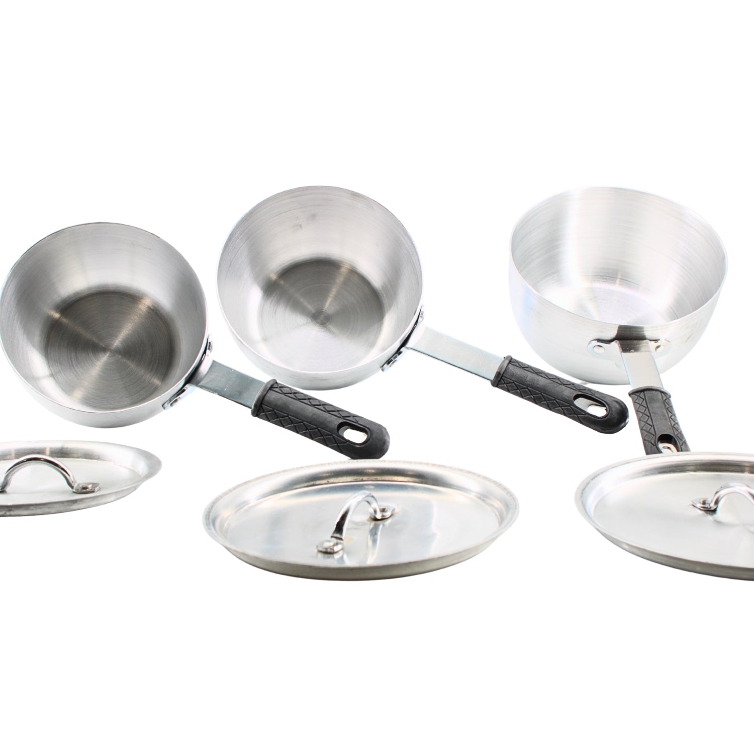 Set of 3 Rubber-Handled Stainless Steel Pots with Lids – S/M/L | www.eladhamdist.com