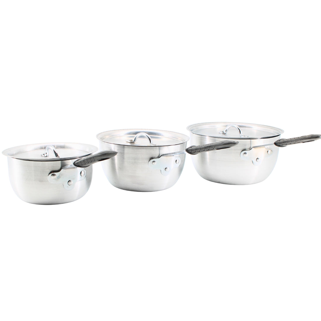 Set of 3 Rubber-Handled Stainless Steel Pots with Lids – S/M/L | www.eladhamdist.com