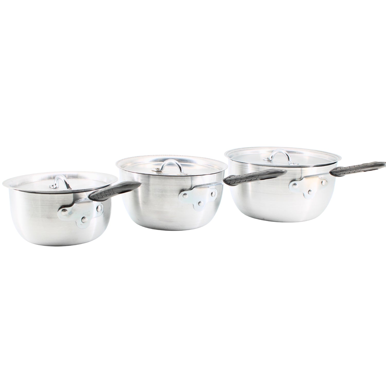 Set of 3 Rubber-Handled Stainless Steel Pots with Lids – S/M/L | www.eladhamdist.com