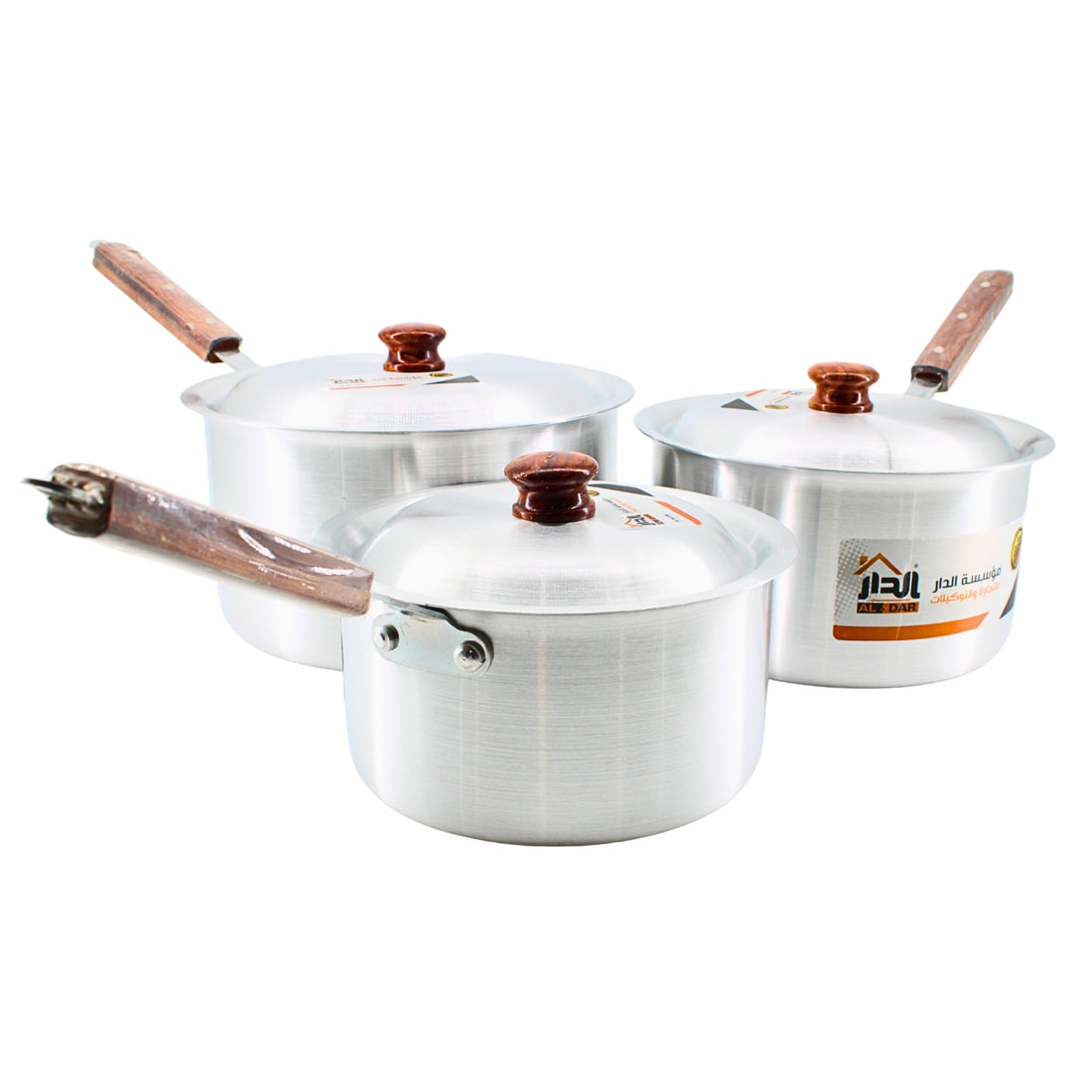 Set of 3 Wood-Handled Stainless Steel Pots with Lids – S/M/L | www.eladhamdist.com