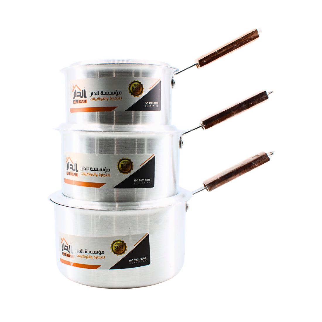 Set of 3 Wood-Handled Stainless Steel Pots with Lids – S/M/L | www.eladhamdist.com