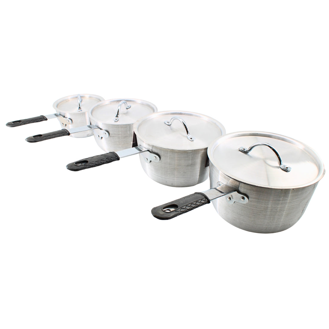 Set of 4 Rubber-Handled Stainless Steel Pots with Lids – S/M/L/XL | www.eladhamdist.com